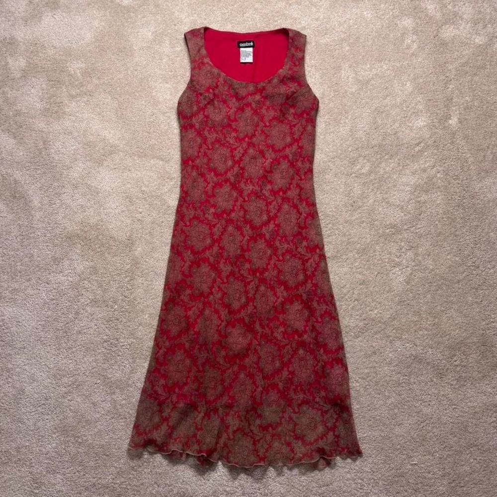 Vintage 90's Ombré Midi Dress Lined Paisley/boho print Size 8